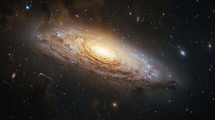 Obraz premium Spectacular view of a spiral galaxy in the star-filled cosmos, surrounded by distant galaxies. The grandeur of space captured in stunning detail.