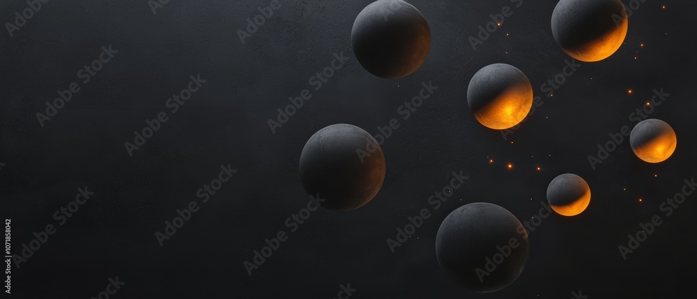 Poster the spheres are all different sizes and are scattered throughout the image