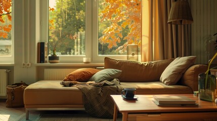 Cozy living room interior inspired by autumn colors