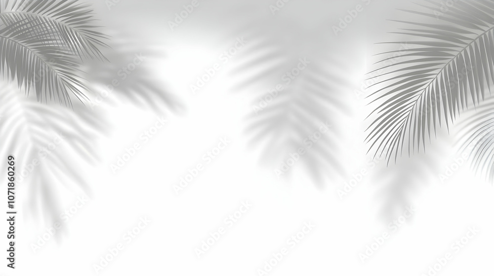 Poster abstract palm leaf shadows on a white background, creating a tropical and elegant design element