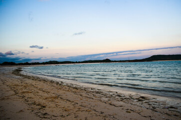 Obraz premium Beautiful sunset with orange sky color and very beautiful on Senggigi Beach, Lombok