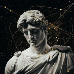 Obraz premium Classical Stoic Marble Statue with Abstract Cosmic Galaxy Inspired Modern Expressionism on a Background