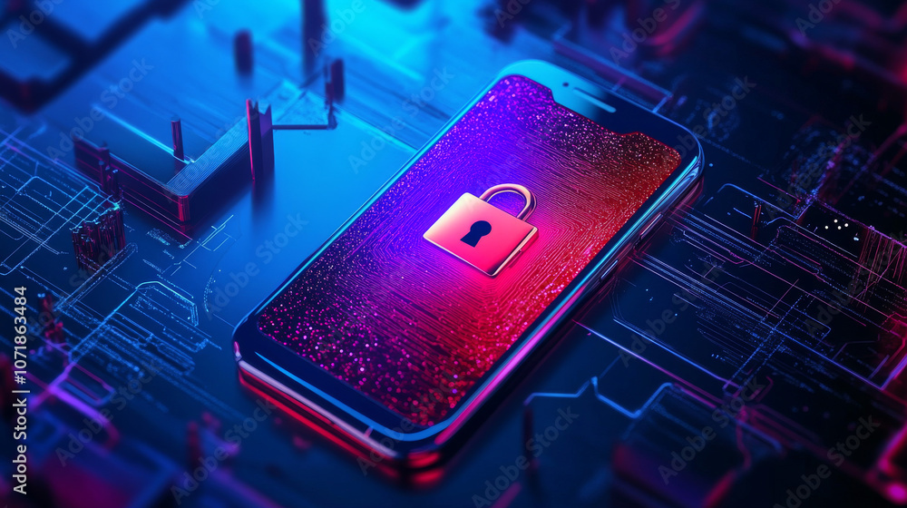 Poster keeping your phone safe from hackers. protecting your data stored online.