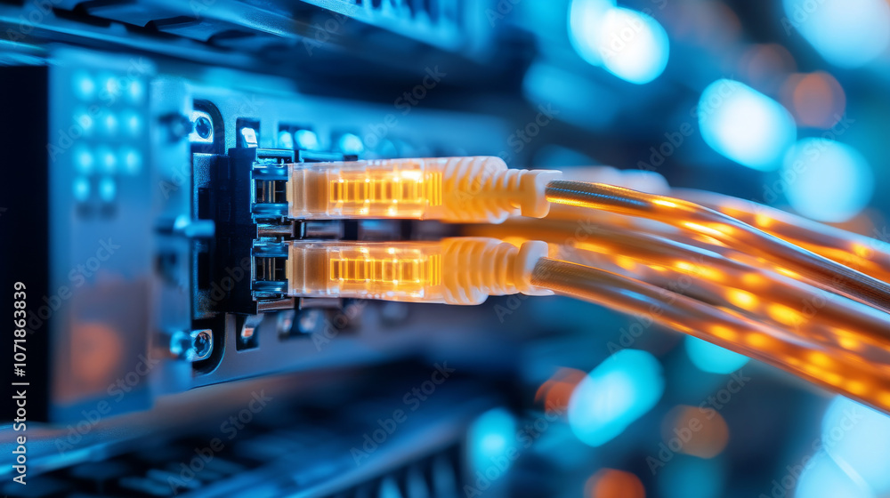 Poster lan cables connect computers to the internet and cloud servers. they use fiber optic or ethernet tec