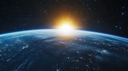 Obraz premium A breathtaking view of Earth from space at sunrise, showcasing the beauty of our planet.