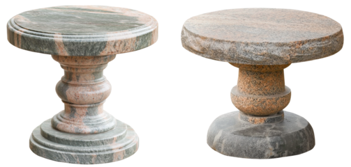 pair of decorative stone pedestal tables isolated on transparent
