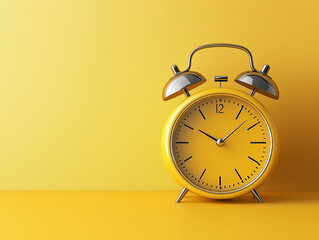 A yellow alarm clock on a bright yellow background
