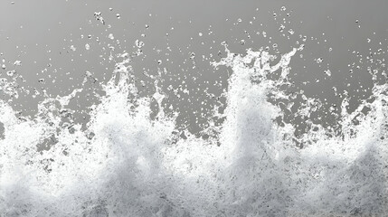 3D Render of White Water Splashing Upwards on a Gray Background,  with a Detailed Texture of the Water Droplets and Bubbles