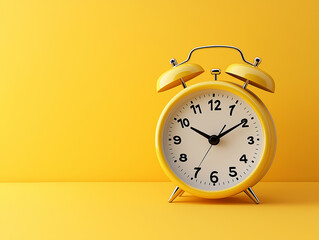 A yellow alarm clock on a bright yellow background