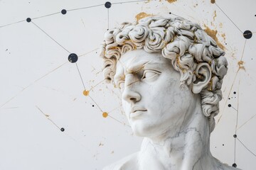 Classical Stoic Marble Statue with Abstract Cosmic Galaxy Inspired Modern Expressionism on a Background