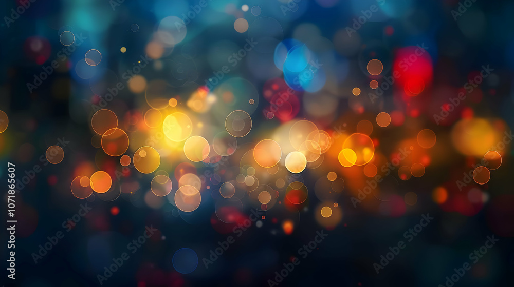 Poster abstract bokeh background with warm and cool colors, blurred lights and circles in a festive mood, a