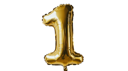 A shiny gold foil number one balloon isolated on white background