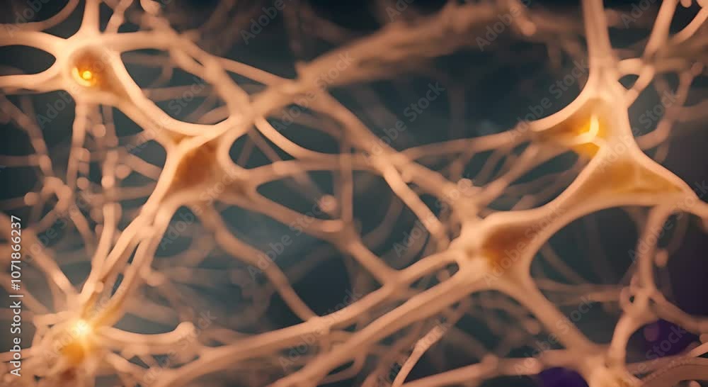 Poster an intricate illustration showcasing the complex communication between neurons and synapses in the b