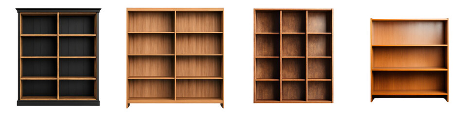 Wooden bookshelves and storage shelves for displaying books decor and other items in a modern minimalist home interior design  Organized and tidy organization solution for living room study