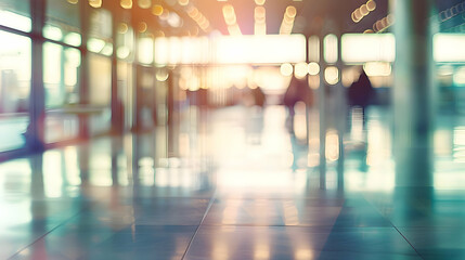 Obraz premium Abstract Blurred Background of a Bright Interior Space with Shiny Floors and Bokeh Lights