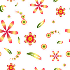 Seamless pattern with yellow-pink flowers and colorful leaves for wallpaper, banners, fabrics, wrapping paper.