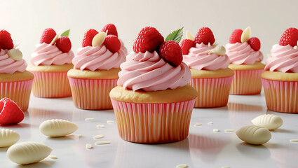 Delicious Raspberry candy sweet cupcakes muffins. Perfect for birthday.