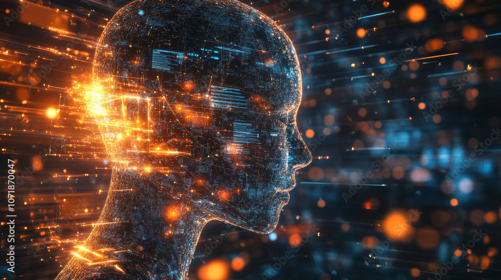 Poster the concept of artificial intelligence in a digital world, shown as a web design.