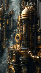 Obraz premium A Steampunk Cityscape with Smoke and Gears, Detailing Intricate Industrial Design