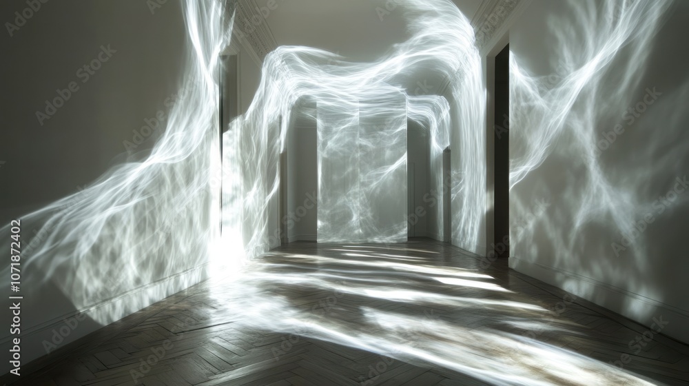 Poster abstract light patterns projected on empty gallery walls