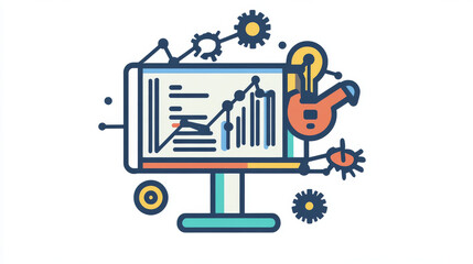 This icon represents data science, a field that uses computers to analyze large amounts of information. It's used in areas like artificial intelligence, big data, and machine learning.