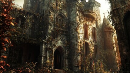 Mystical Abandoned Castle Covered in Autumn Foliage