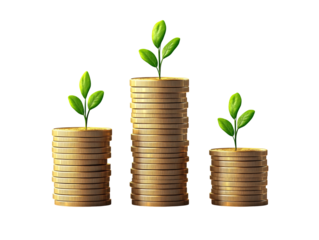 a stack of coins with leaves growing out of them