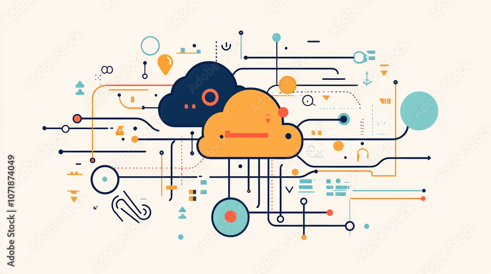 Poster this image shows a simple drawing of how cloud computing works. it uses lines and shapes to show how