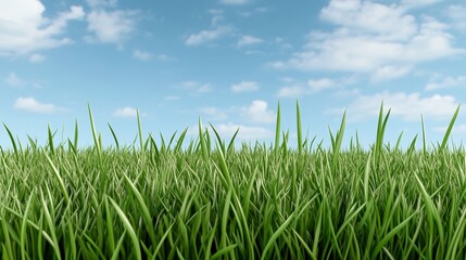 Obraz premium Lush Green Grass Field with Blue Sky and Clouds Background