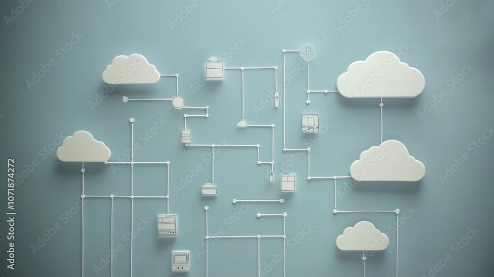 Poster this image shows a simple drawing of how cloud computing works. it uses lines and shapes to show how