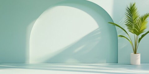 Stylish interior with pastel green wall and potted plant, perfect for modern decor inspiration.
