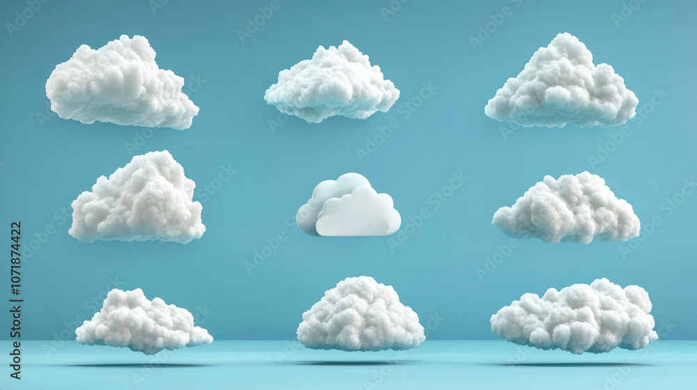 Poster this image shows different types of clouds. it has 2d and 3d clouds, representing how different clou