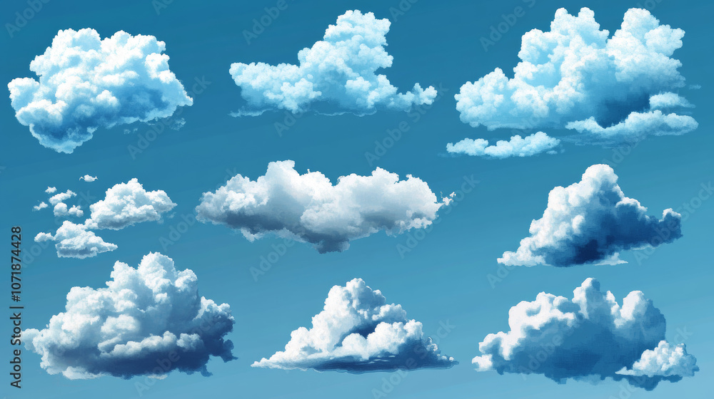 Poster this image shows different types of clouds. it has 2d and 3d clouds, representing how different clou