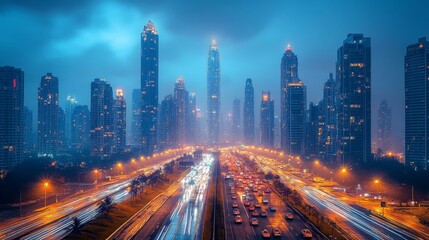 Fototapeta premium Illuminated city skyline at night.