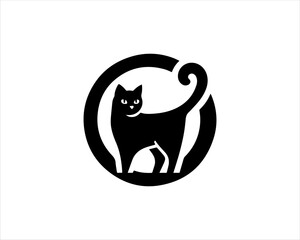 Cat logo design icon symbol vector template. Silhouette cat