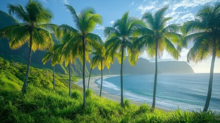 Obraz premium Scenic palms on a tropical beach.