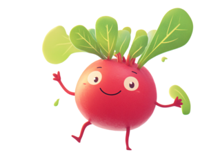 a cartoon character of a radish with arms and legs