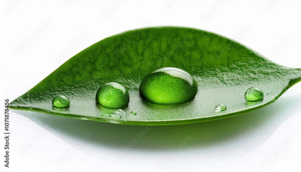 Poster green leaves branch with drop isolated on white background with clipping path.