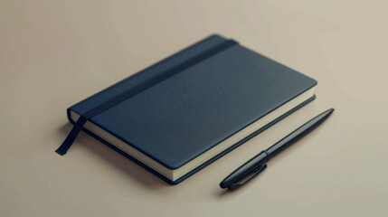 Dark Navy Notebook with Pen, Generative AI Illustration