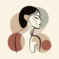 Vector graphics abstract woman profile with smooth lines and geometric shapes on a soft background
