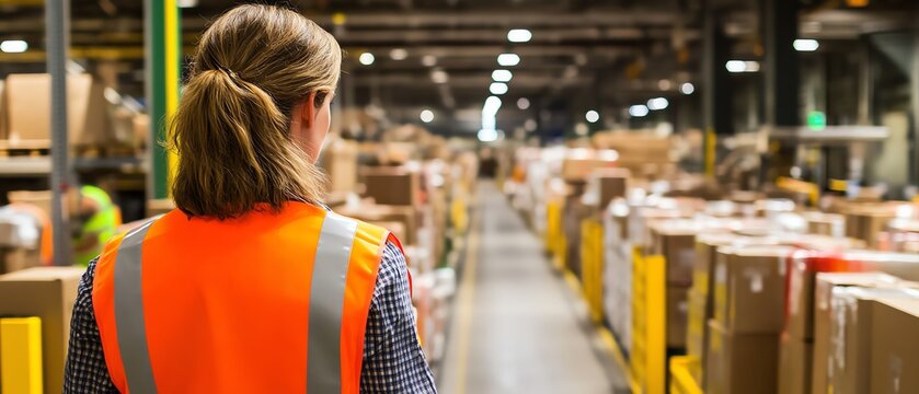 Warehouse worker manages logistics in busy distribution center