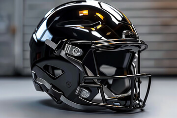 Fototapeta premium A sleek and modern football helmet featuring a glossy black finish and advanced safety features for optimal performance and protection on the field