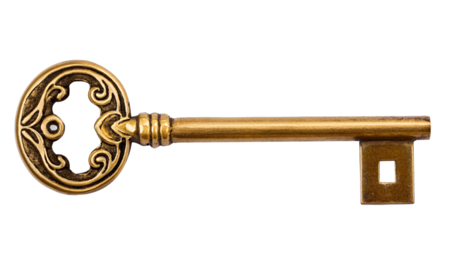 Golden old key isolated