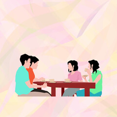 Fototapeta premium illustration of a man and woman drinking together in a cafe with a colorful abstract background