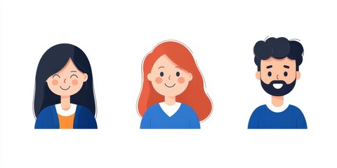 Fototapeta premium A diverse group of happy, smiling characters representing friendship and community.