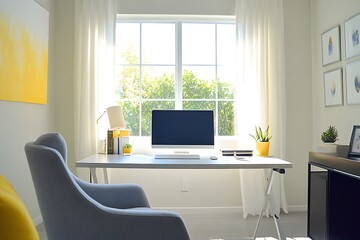 Fototapeta premium A modern home office setup with bold accents and sleek, minimalistic furniture
