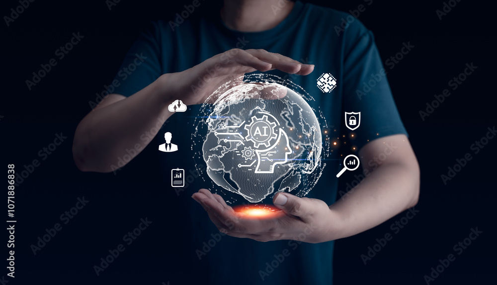 Poster concept of ai, artificial intelligence business technology for global communication, internet of thi