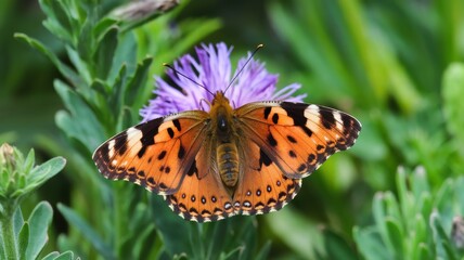 Obraz premium Beautiful Painted Lady Butterfly on Purple Flower