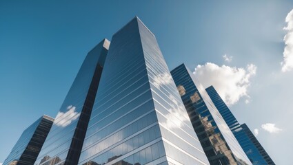 Reflective skyscraper business office buildings.