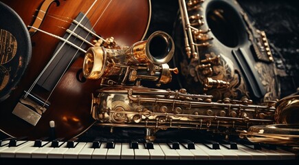 Obraz premium musical instruments background, musical wallpaper, abstract music background, hd music banner